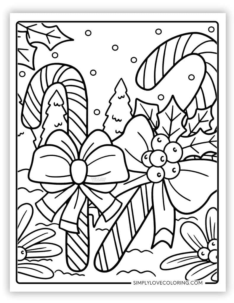 Candy cane on snowy background candy cane coloring page