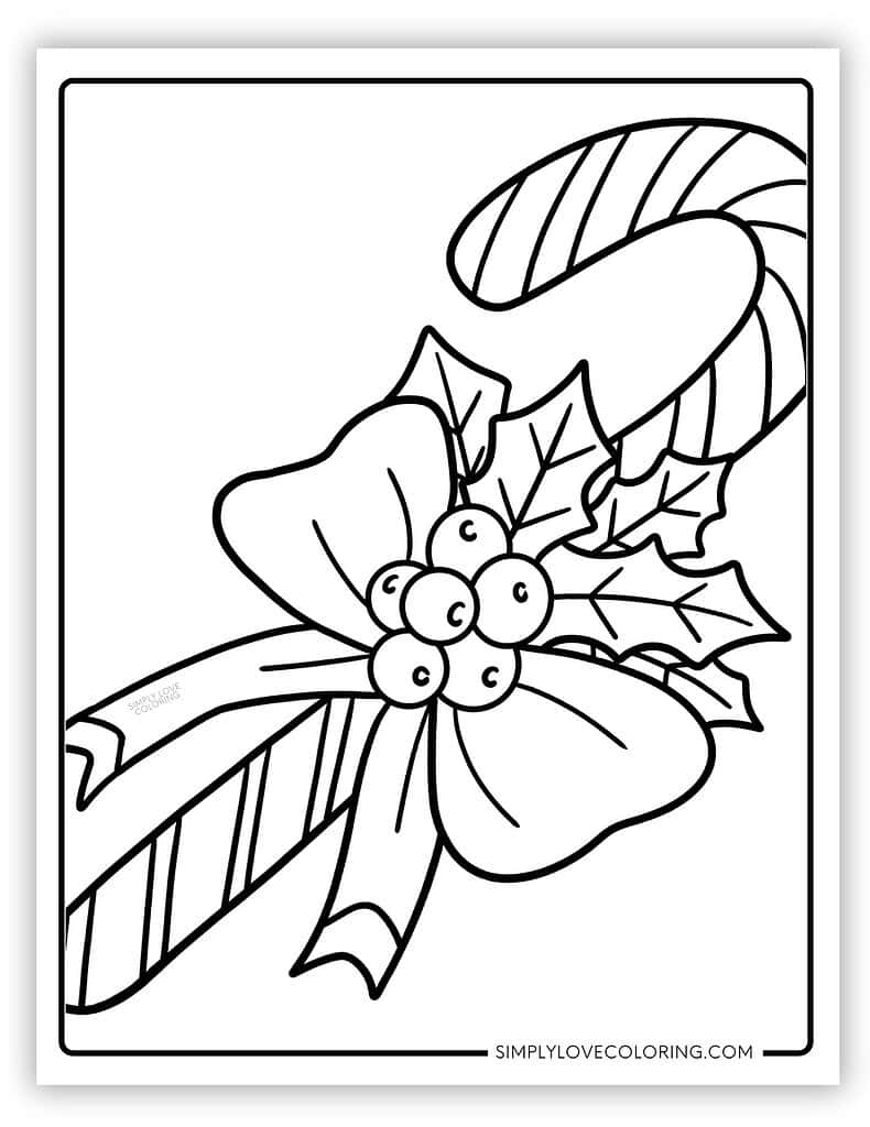 Candy cane with festive bow candy cane coloring page
