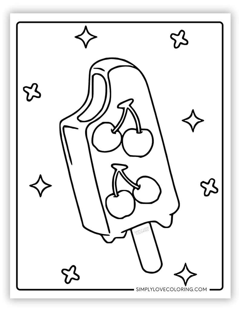 Cherry popsicle coloring page