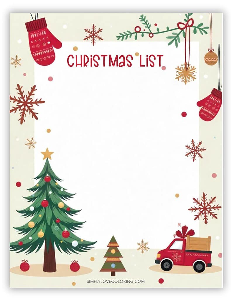 Christmas Truck Christmas List Printable