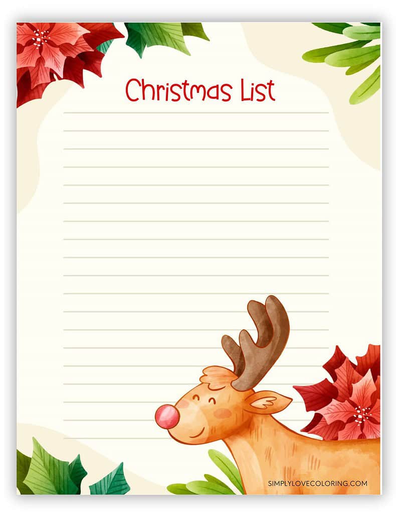 Cute Reindeer Christmas List Printable
