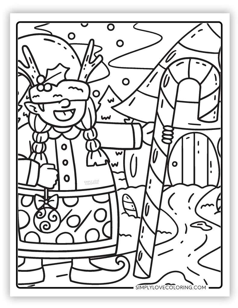 Gnome holding candy cane coloring pages