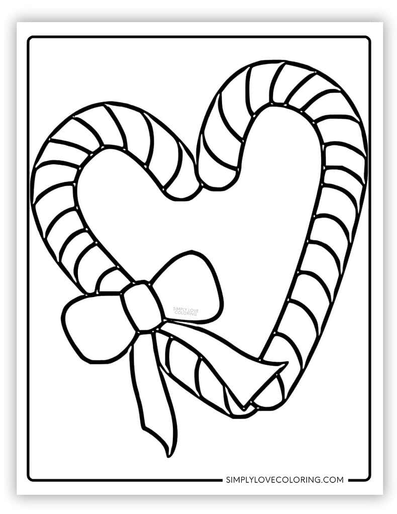 Heart shaped candy cane coloring page