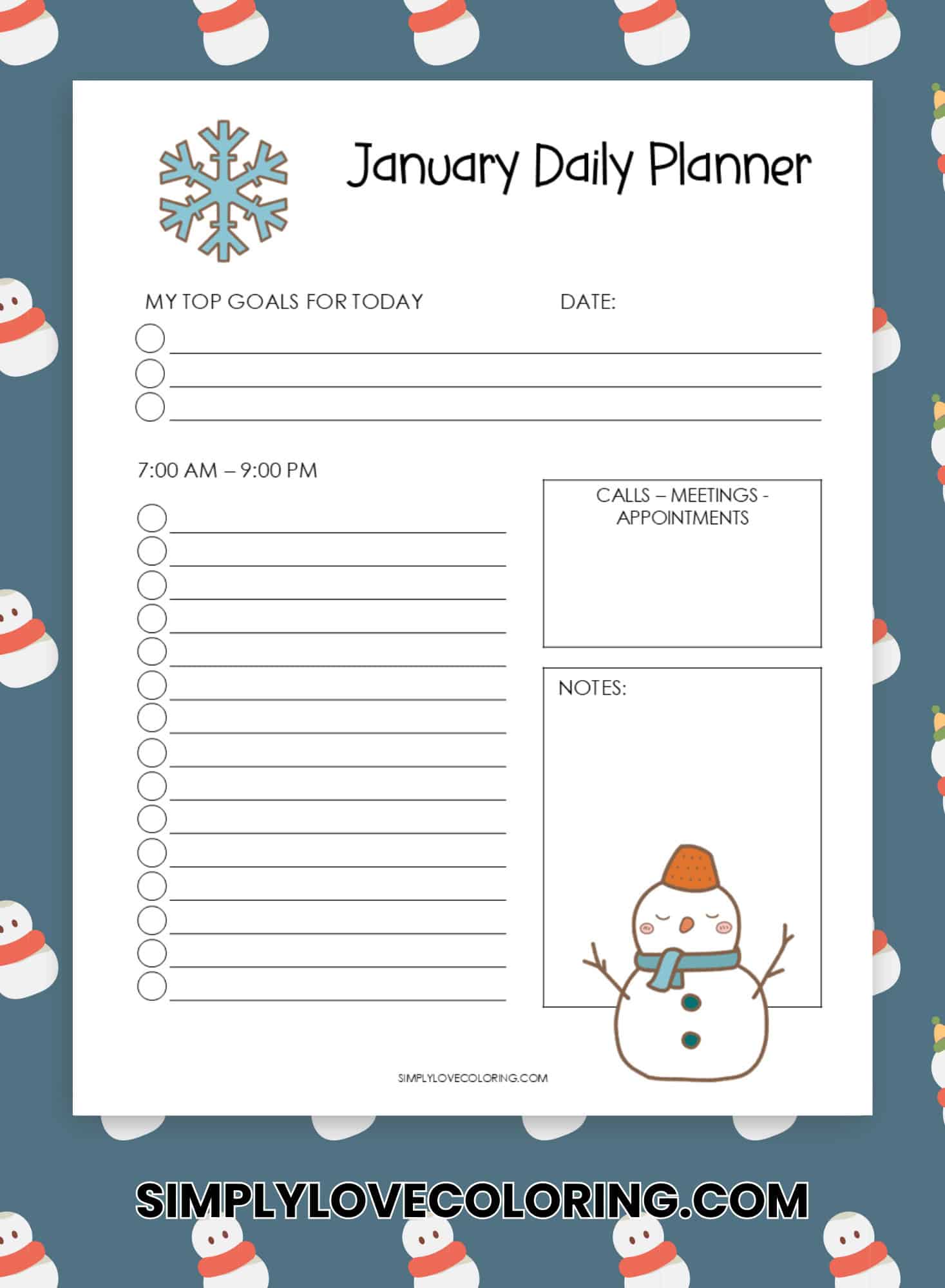 January Planner Calendar Printables (Free PDF Downloads) - Simply Love Coloring
