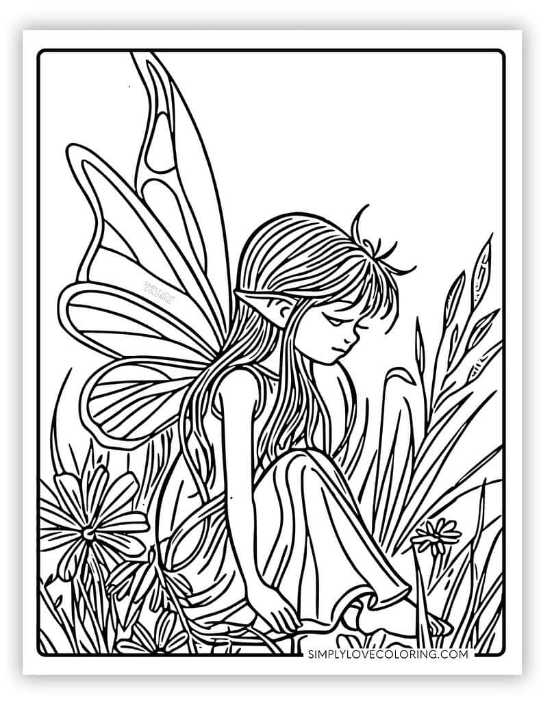 Resting fairy coloring page