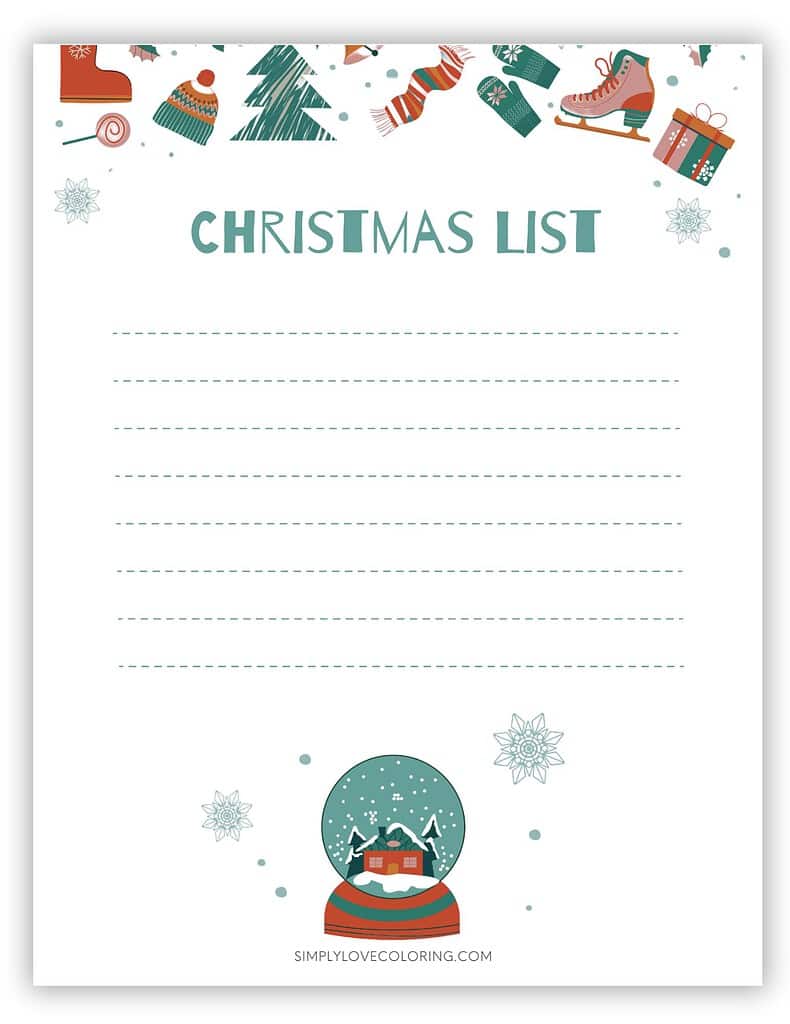 Snowglobe Christmas List Printable