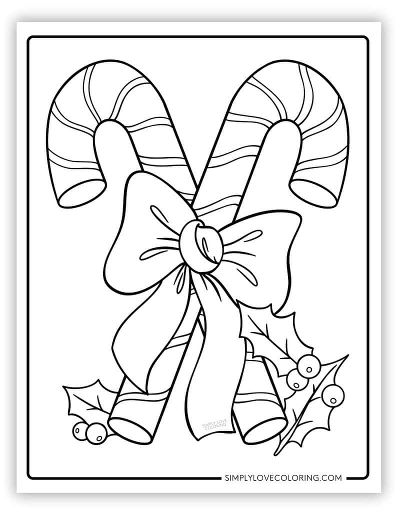 Two crossed candy canes with bow candy cane coloring page