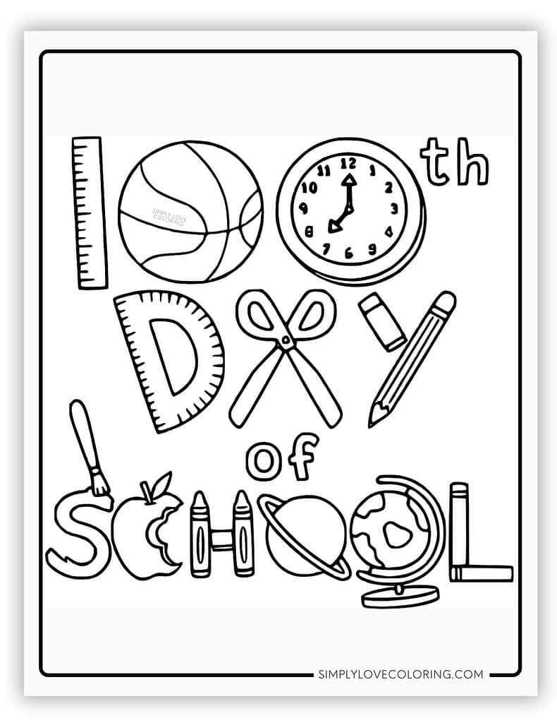 Cute 100th Day of School Coloring Page