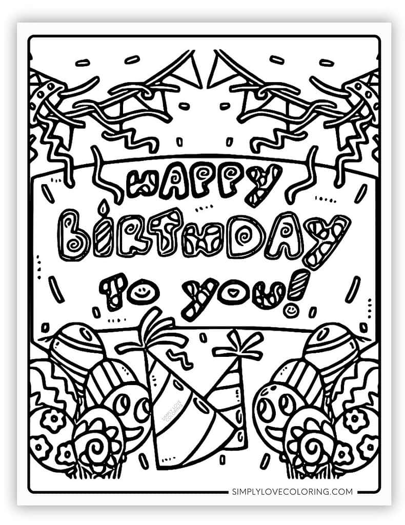 Banner Happy Birthday Coloring Page