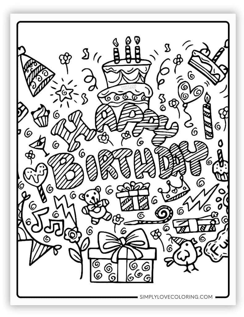 Birthday Elements Happy Birthday Coloring Page