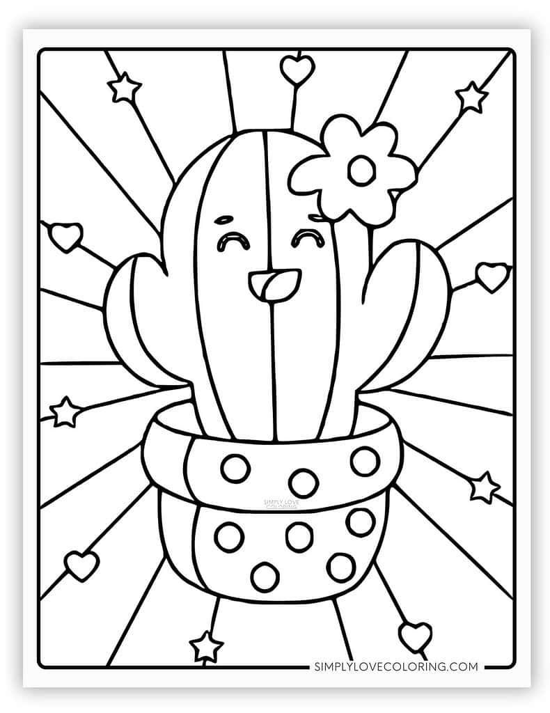 Cactus Kawaii Coloring Page