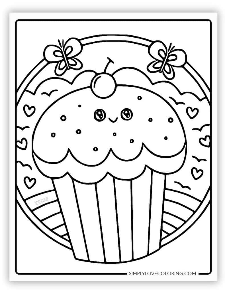 Cute Cupcake Happy Birthday Coloring Page
