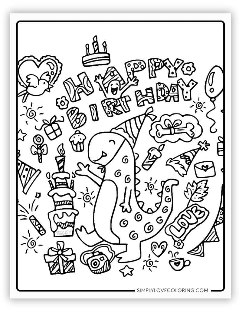 Cute Dinosaur Happy Birthday Coloring Page