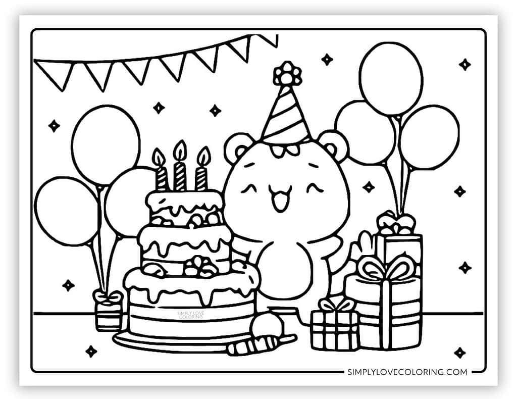 Cute Pear wearing hat Happy Birthday Coloring Pages