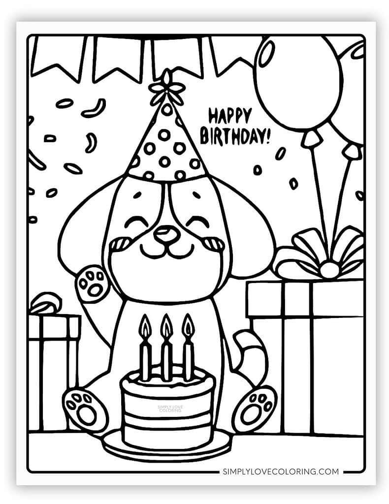 Cute Puppy Happy Birthday Coloring Page