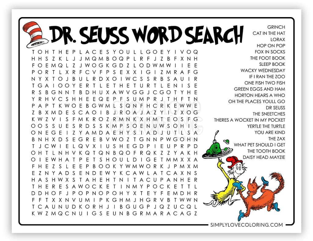 Difficult Dr Seuss Word Search Printables