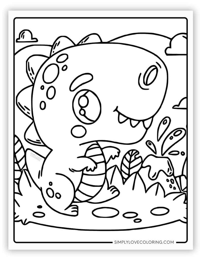 Dinosaur Kawaii Coloring Page