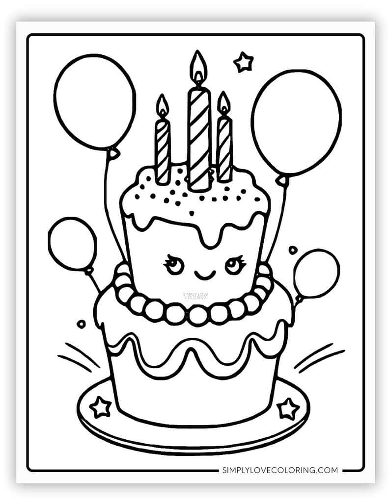 Easy to Color Birthday Cake Happy Birthday Coloring Page