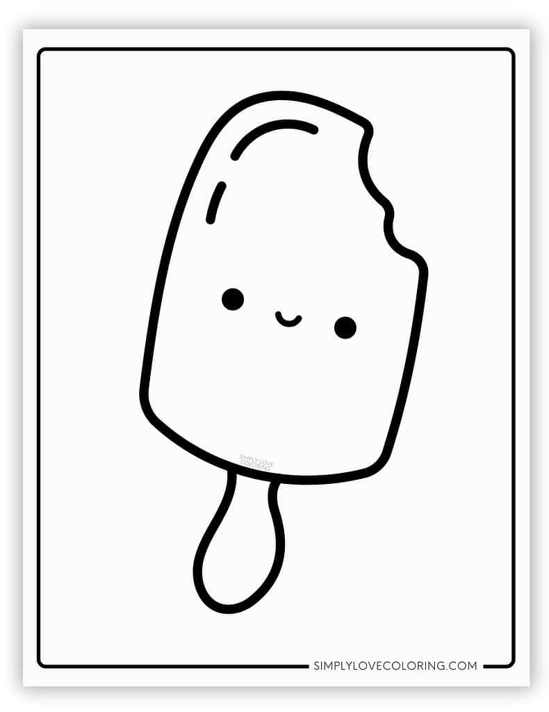 Easy to Color Ice Cream Kawaii Coloring Page