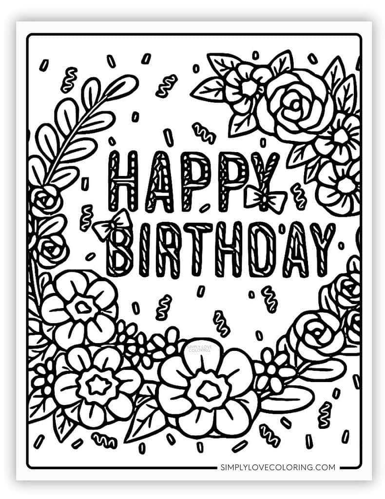 Floral Bouquet Happy Birthday Coloring Page