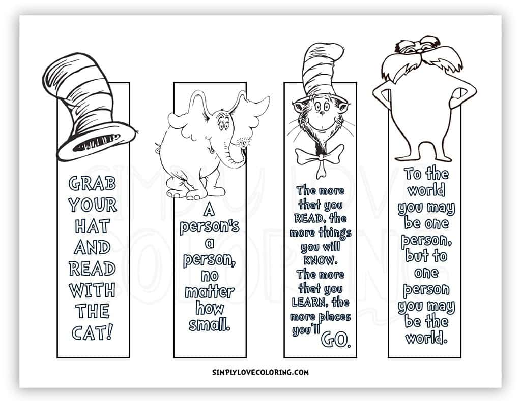 Fun Quotes Dr Seuss Bookmarks to Color