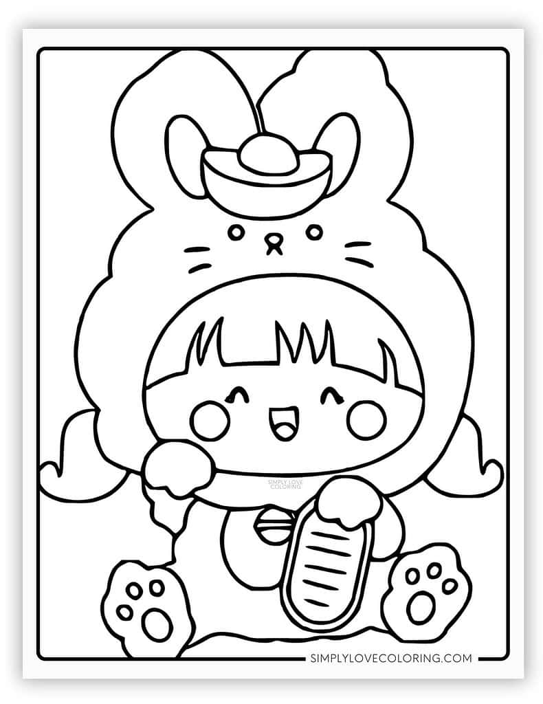 Girl Wearing Costume Kawaii Coloring Page