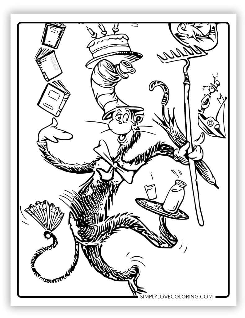 Juggling Cat in the Hat Coloring Page