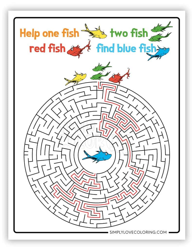 One Fish Two Fish Answer Key Dr Seuss Maze Printables