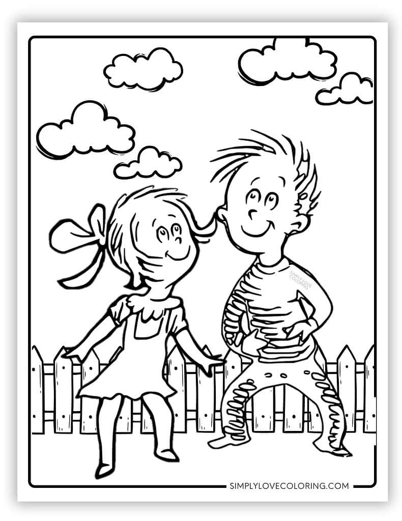 Sally and Brother Cat in the Hat Coloring Page