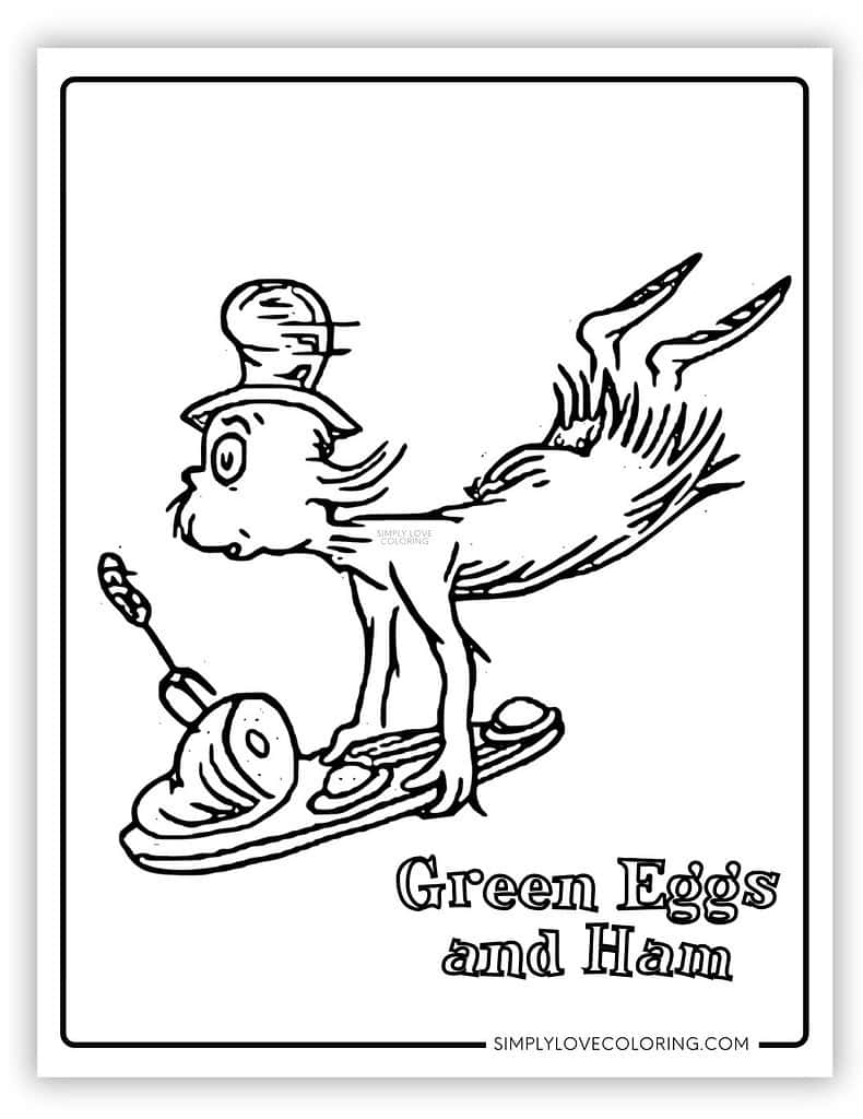Sam-I-Am Flying in Air Green Eggs and Ham Coloring Page