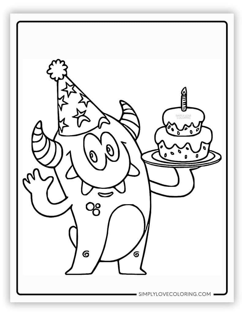 Silly Monster Happy Birthday Coloring Page
