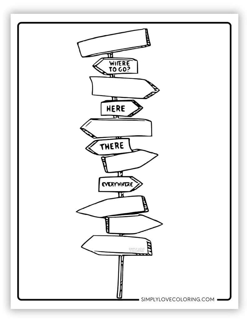 Street Sign Oh The Places You'll Go Coloring Page