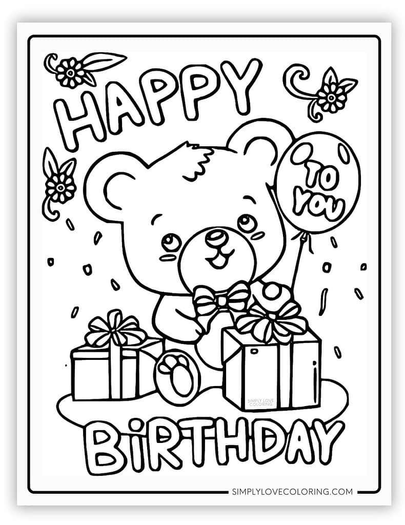 Sweet Bear Happy Birthday Coloring Page