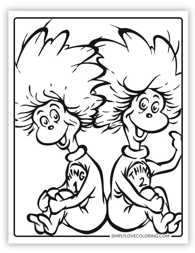 Thing 1 Thing 2 Cat in the Hat Coloring Page