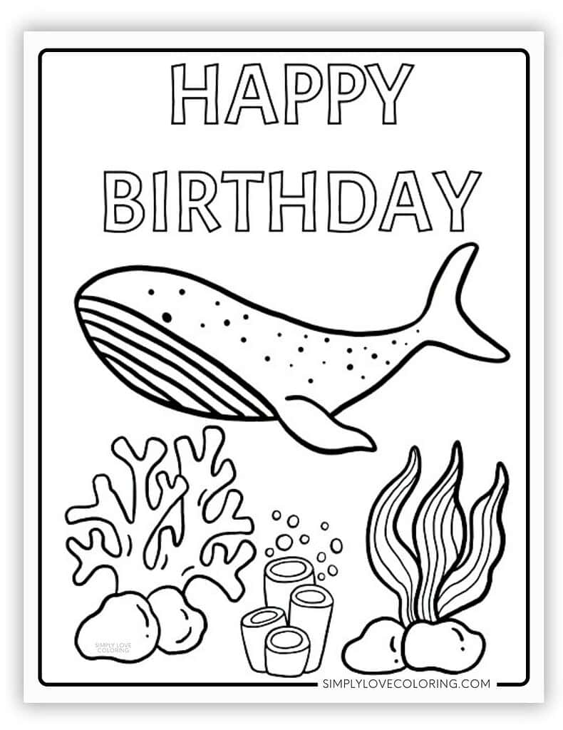 Whale Happy Birthday Coloring Page