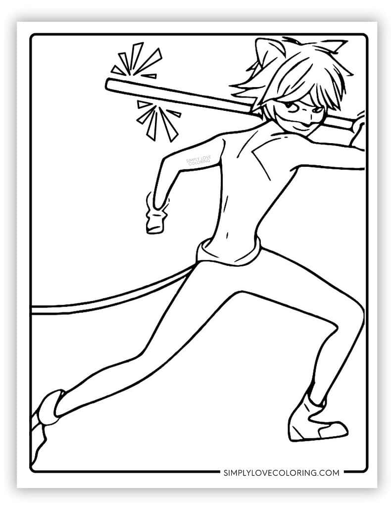 Cat Noir Swinging Baton Miraculous Ladybug Coloring Page
