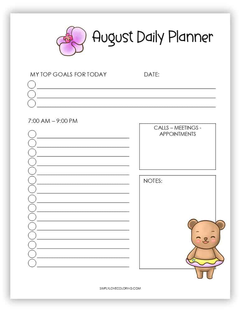 August Planner Printables (Free PDF Download) - Simply Love Coloring