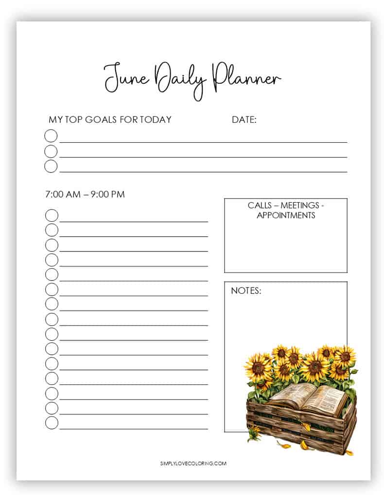 Daily Planner June Planner Printables