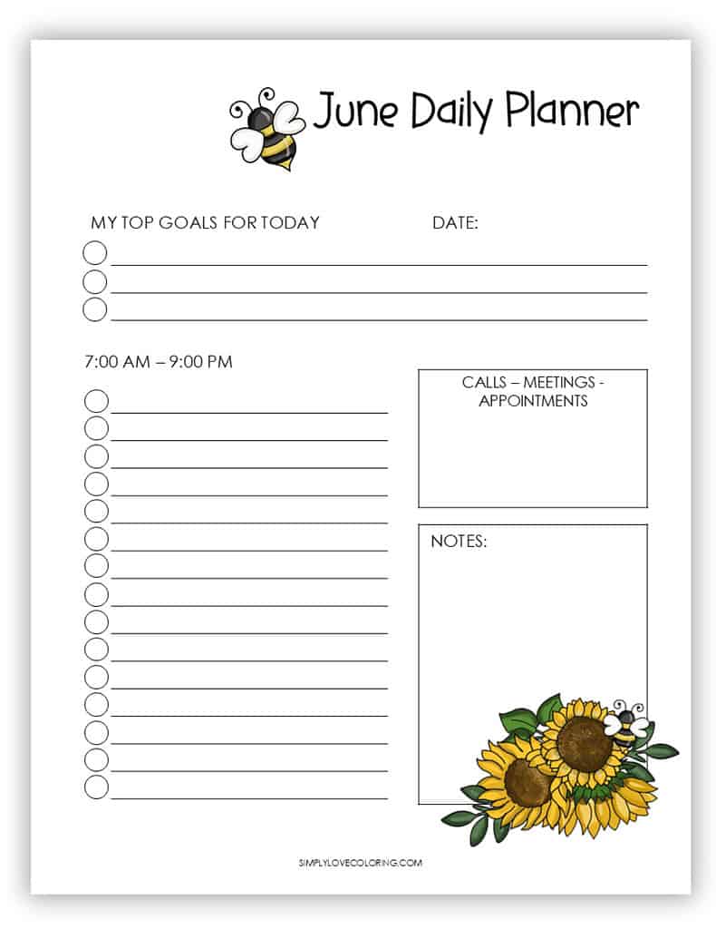 Daily Planner June Planner Printables