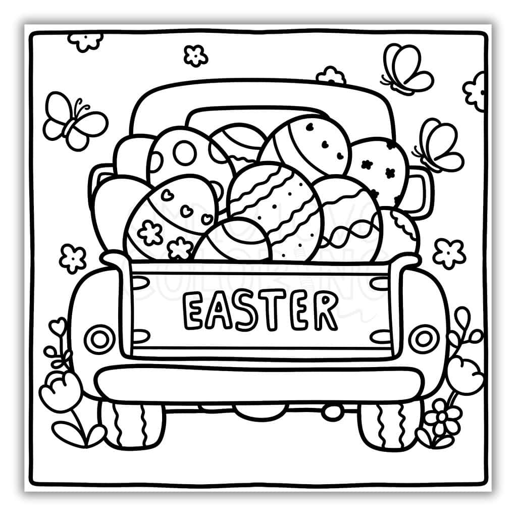 Decorated Easter Eggs in Vintage Truck Coloring Picture