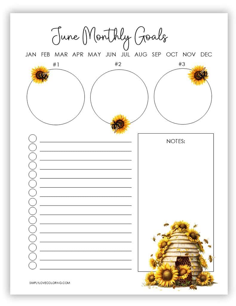 Goals of the Month June Planner Printables