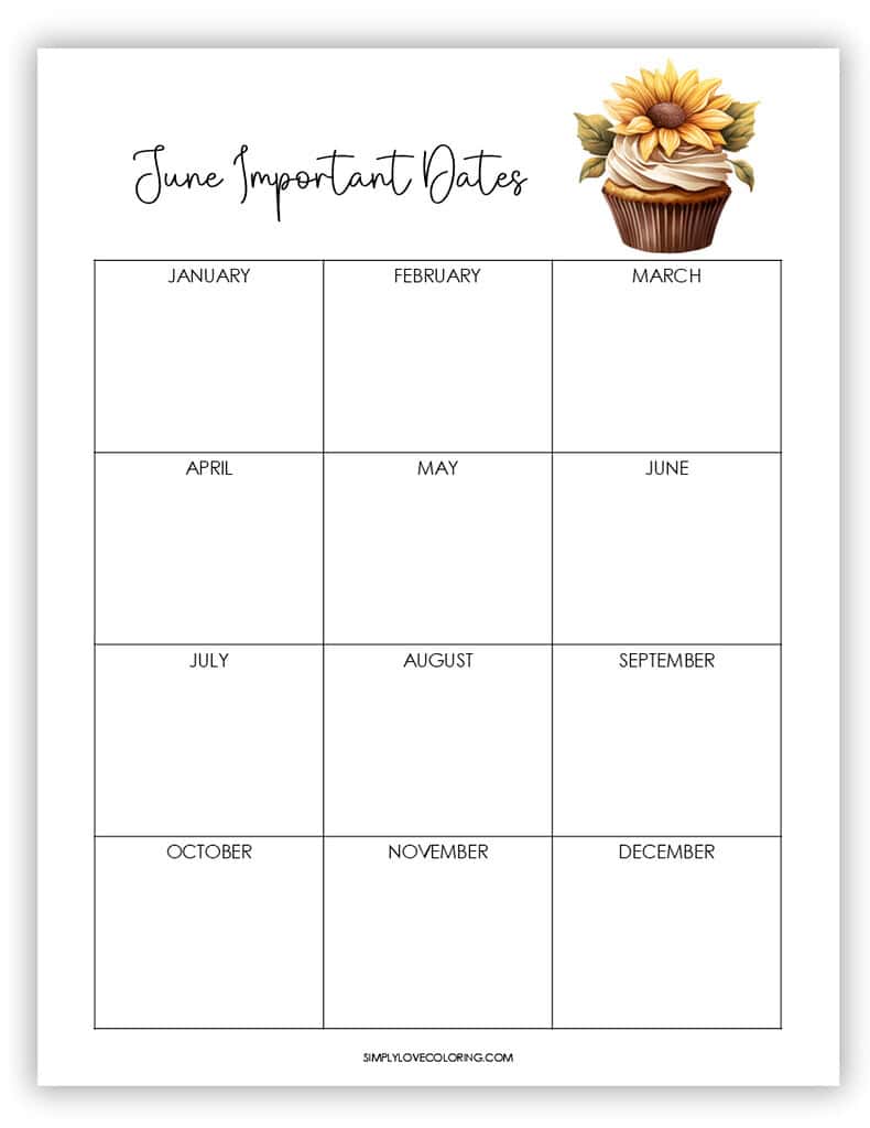 Important Dates June Planner Printables
