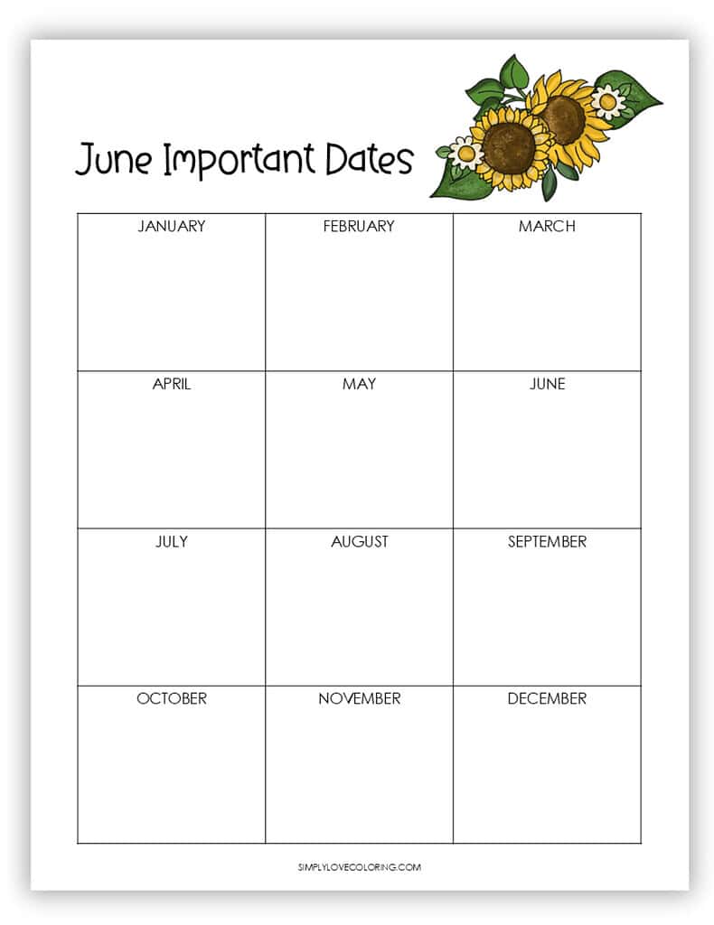 Important Dates June Planner Printables