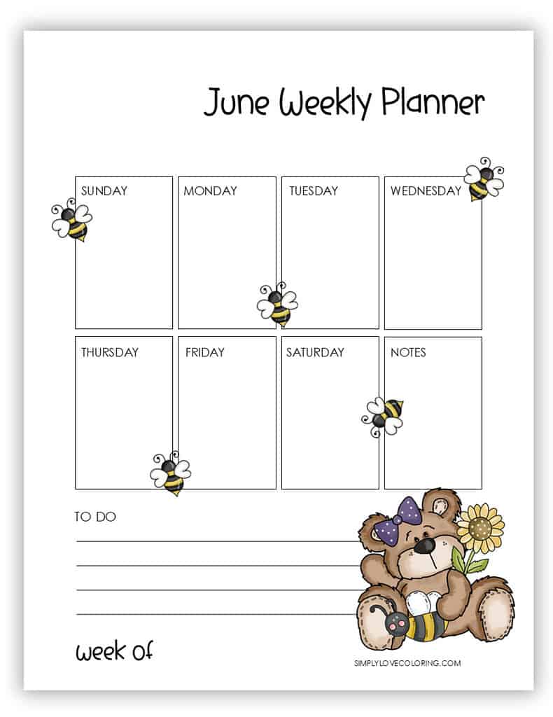 Weekly Planner June Planner Printables