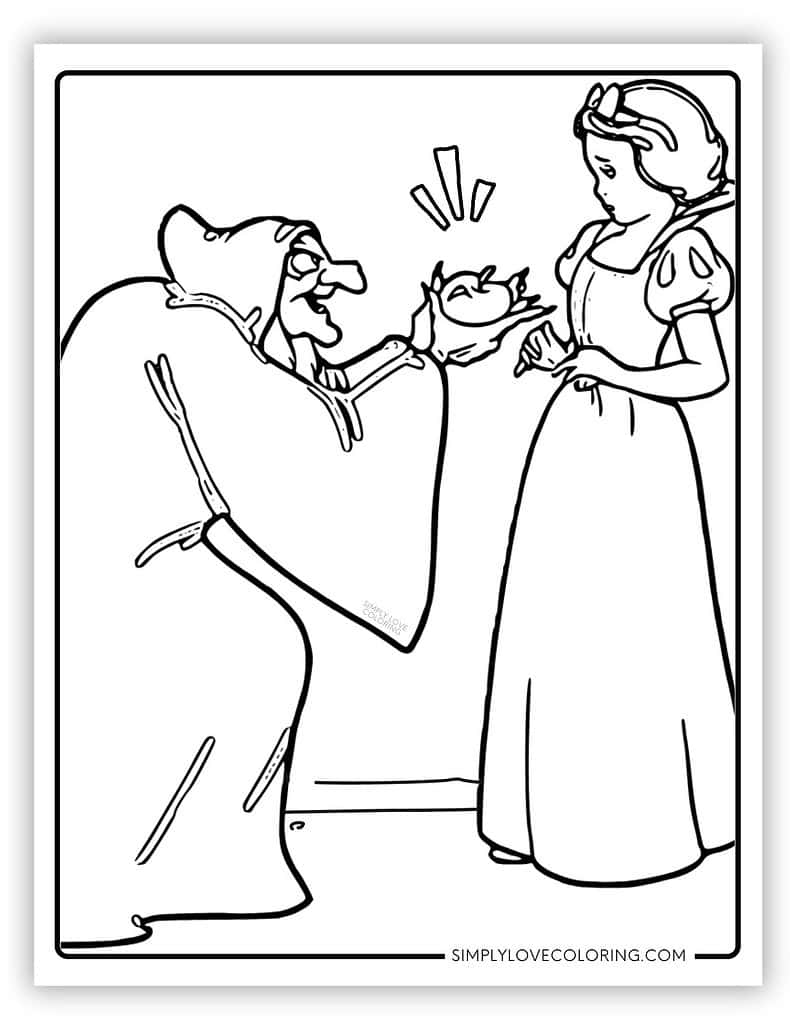 Witch giving Snow White poison apple Snow White Coloring Pages