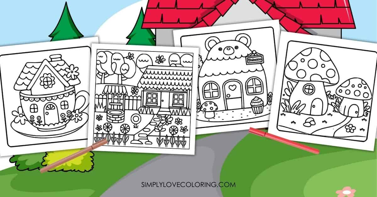 cozy house coloring page featured image