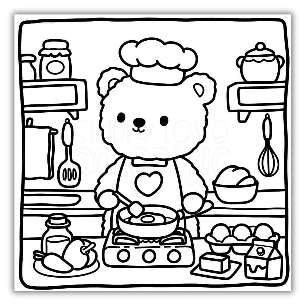 Cute Bear Cooking Coloring Page