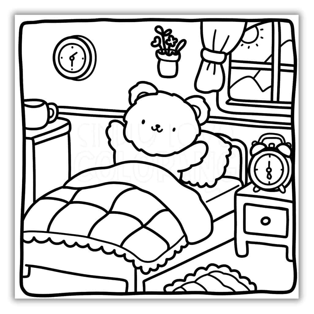 Cute Bear Ready for Bed Coloring Page