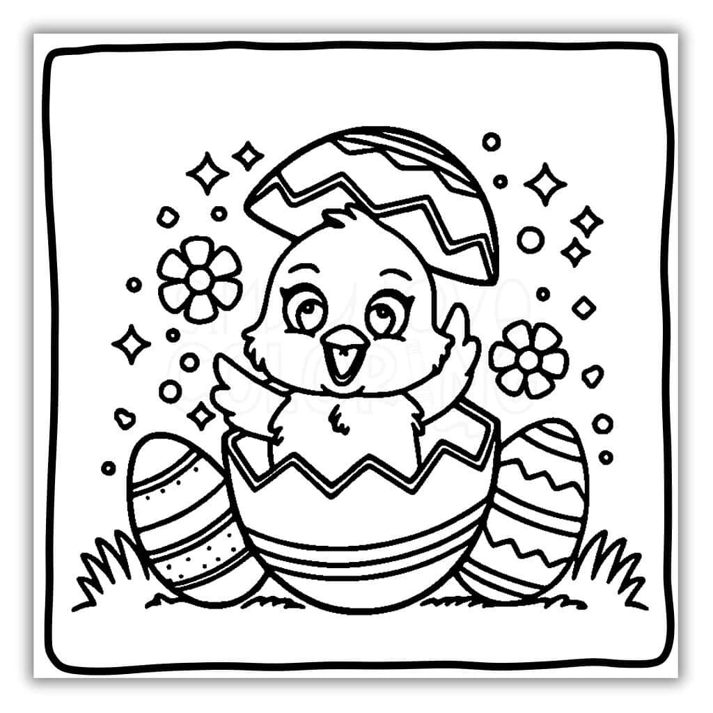 Cute Chick Hatching from an Egg Coloring Picture