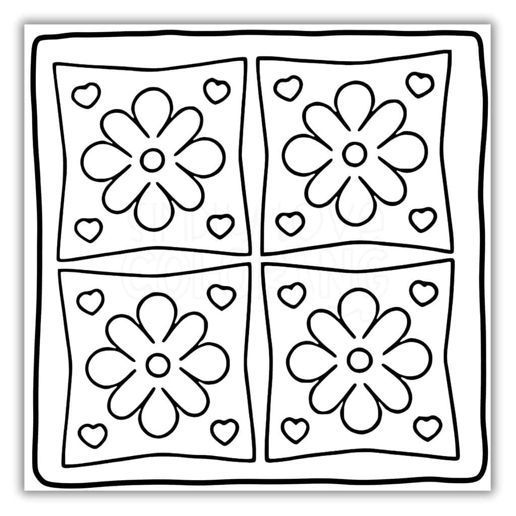 Flower and Heart Pattern Coloring Sheet